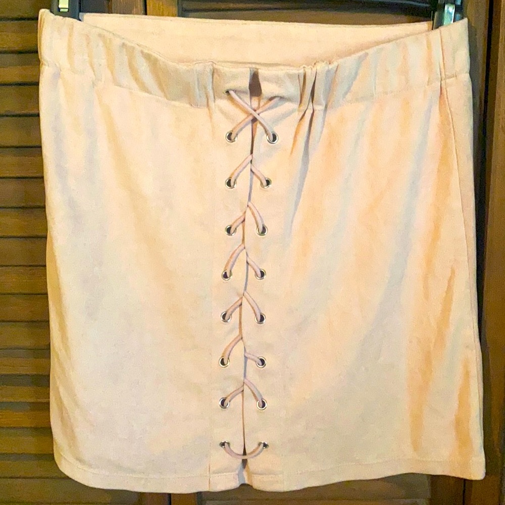 Pink faux suede mini skirt